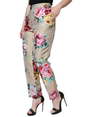 Dolce & Gabbana Beige Floral Jacquard High Waist Tapered Pants -   -  Dolce & Gabbana.
