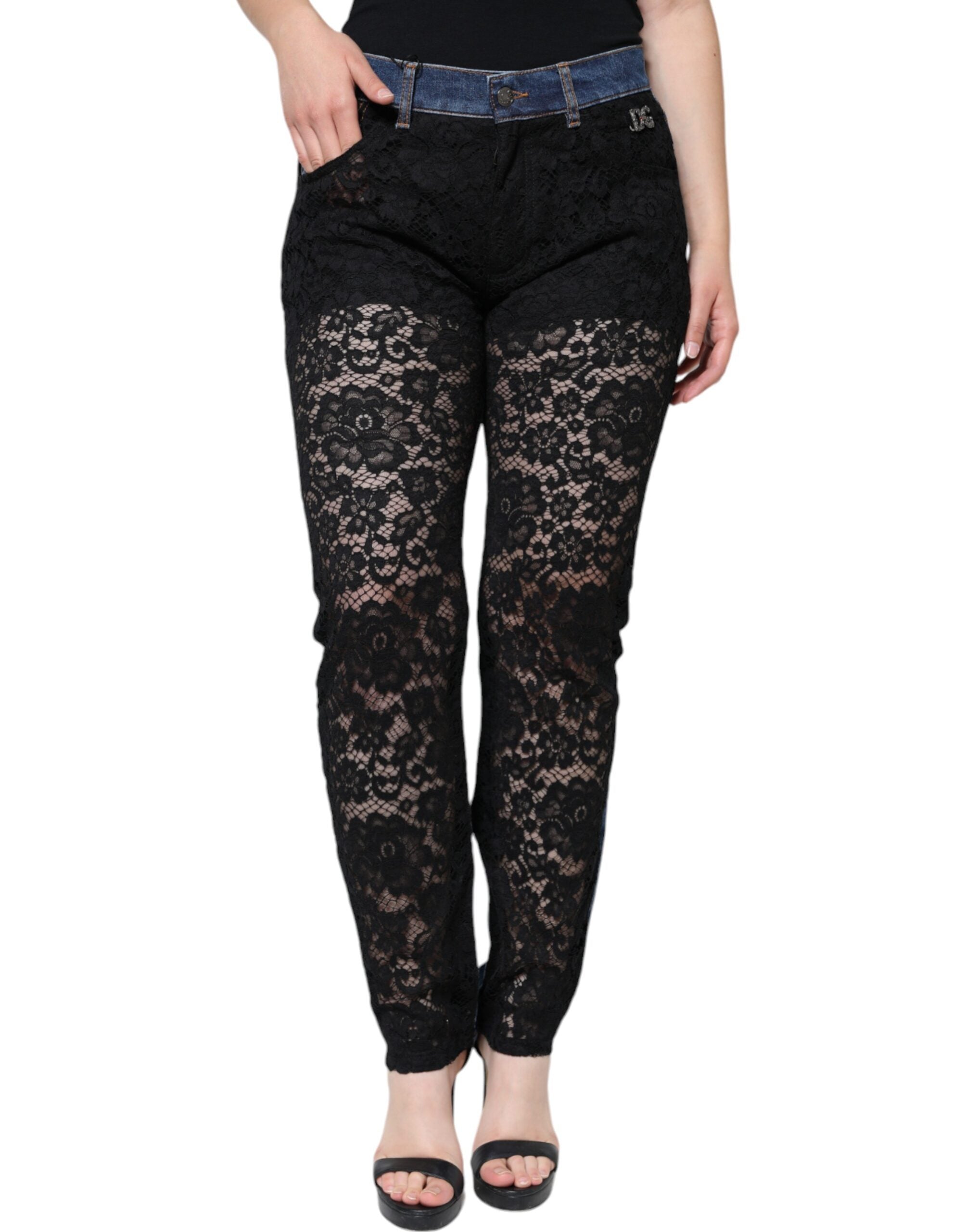 Dolce & Gabbana Black Floral Lace Front Skinny Denim Jeans -   -  Dolce & Gabbana. Dolce & Gabbana Black Floral Lace Front Skinny Denim Jeans -   -  Dolce & Gabbana.