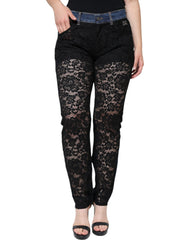 Dolce & Gabbana Black Floral Lace Front Skinny Denim Jeans -   -  Dolce & Gabbana.