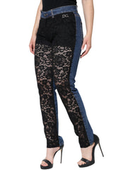 Dolce & Gabbana Black Floral Lace Front Skinny Denim Jeans -   -  Dolce & Gabbana.