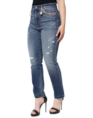 Dolce & Gabbana Dark Blue Cotton Tattered Skinny Denim Jeans -   -  Dolce & Gabbana.