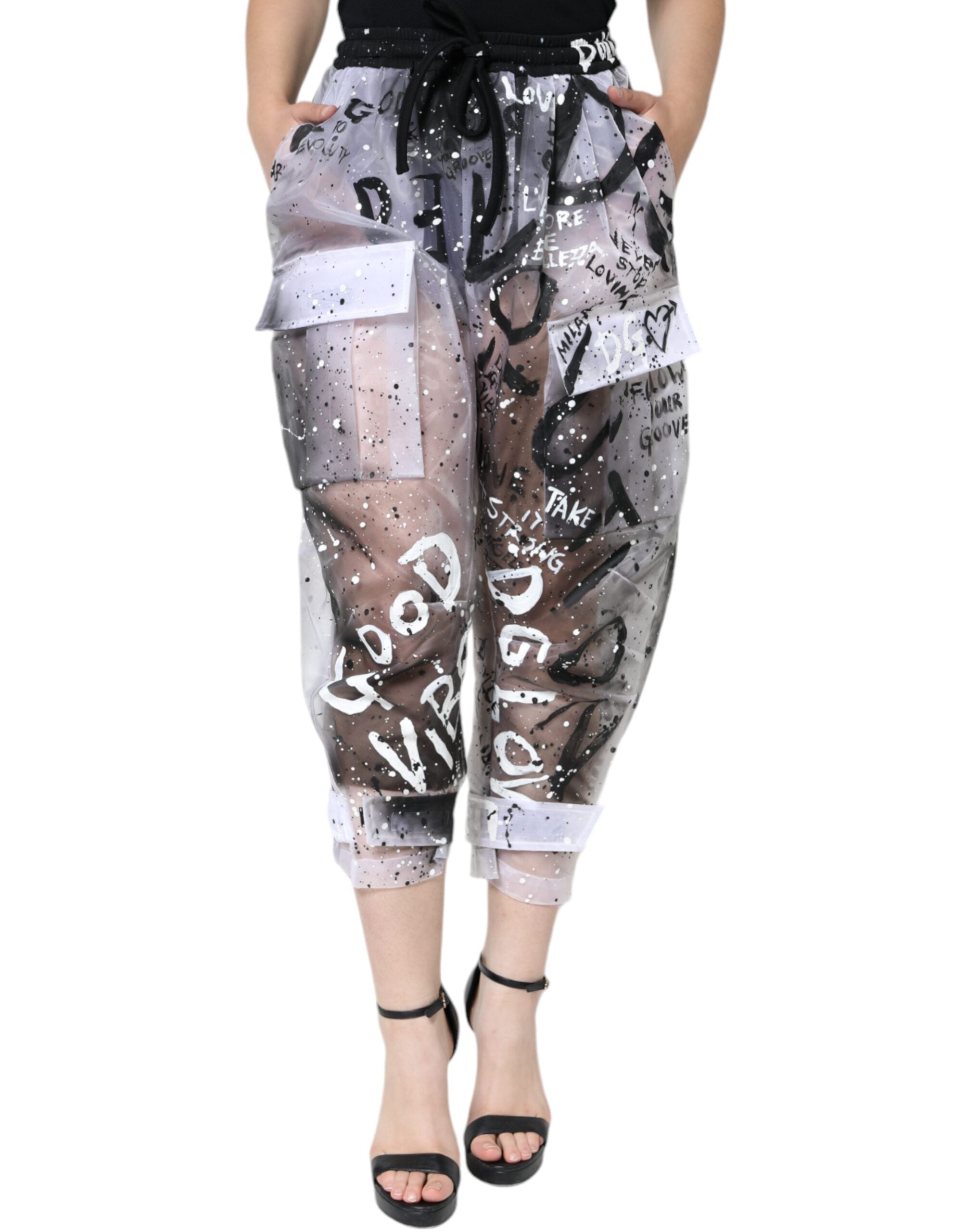 Dolce & Gabbana White See Through Logo Cropped Cargo Pants -   -  Dolce & Gabbana.