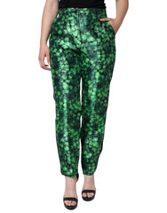 Dolce & Gabbana Green Clover Silk Satin High Waist Tapered Pants -   -  Dolce & Gabbana.