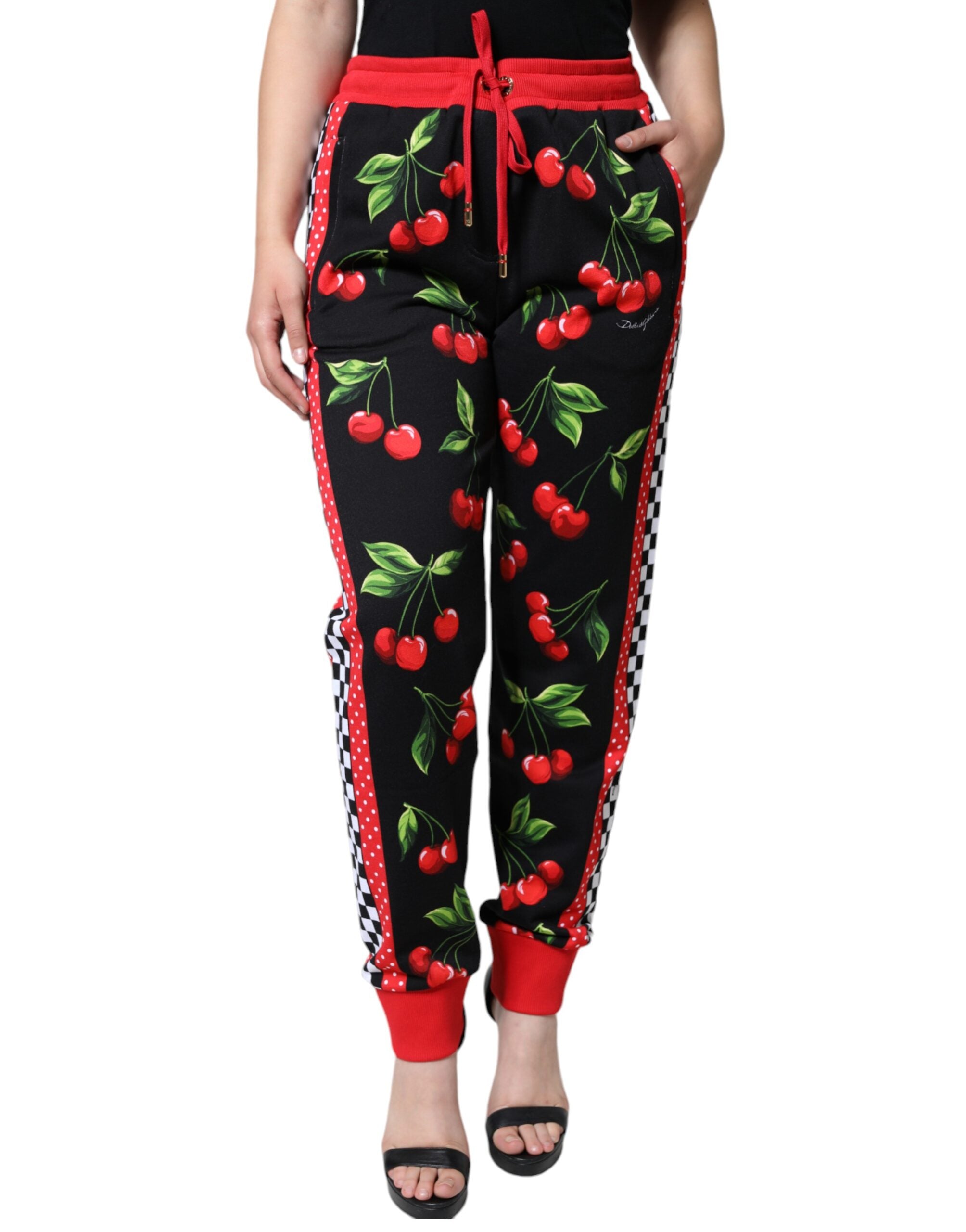 Dolce & Gabbana Black Red Cherry Mid Waist Jogger Pants -   -  Dolce & Gabbana.