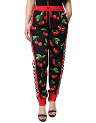 Dolce & Gabbana Black Red Cherry Mid Waist Jogger Pants -   -  Dolce & Gabbana.
