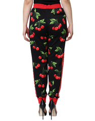Dolce & Gabbana Black Red Cherry Mid Waist Jogger Pants -   -  Dolce & Gabbana.