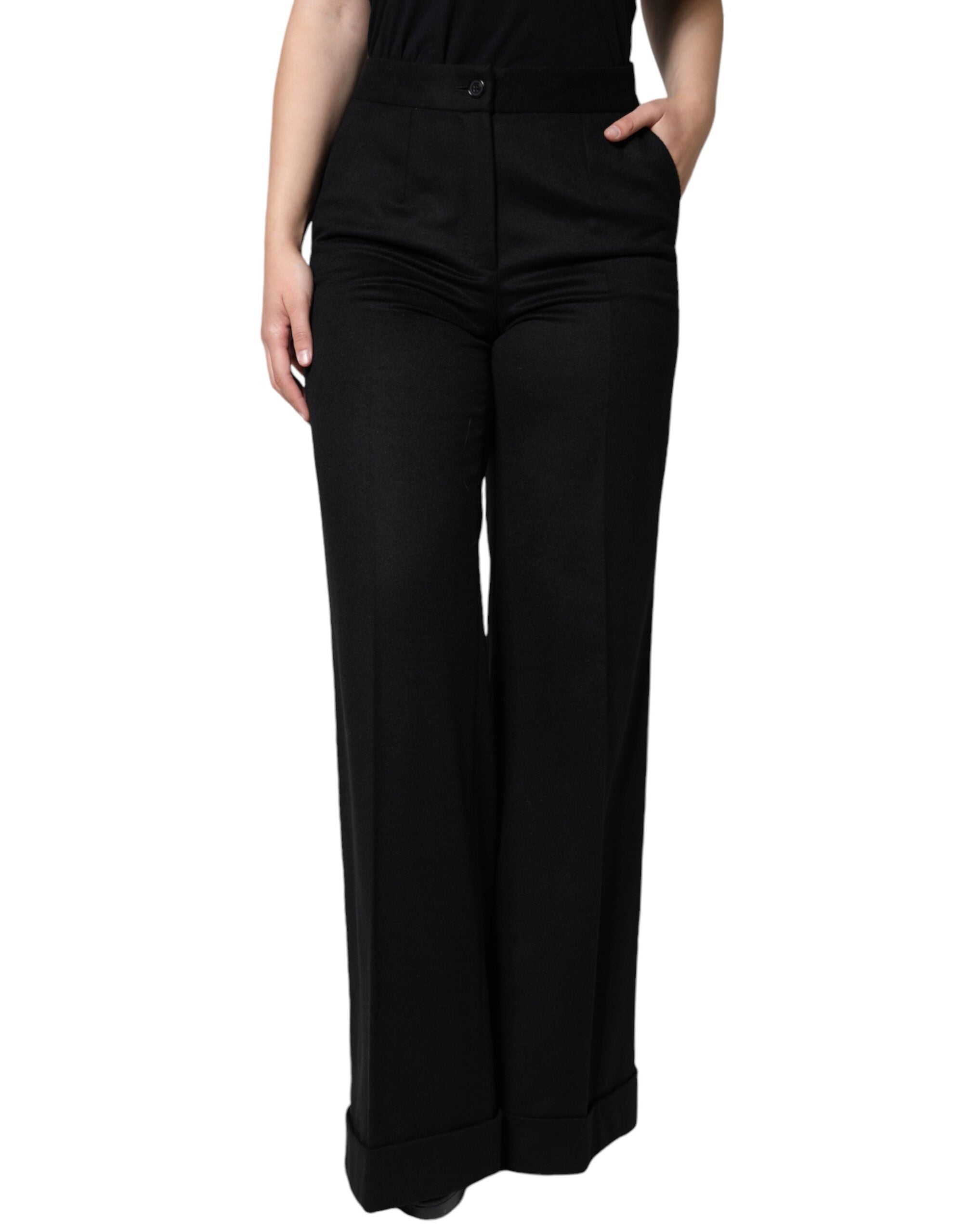 Dolce & Gabbana Black Cashmere Mid Waist Women Boot Cut Pants - - Dolce & Gabbana.