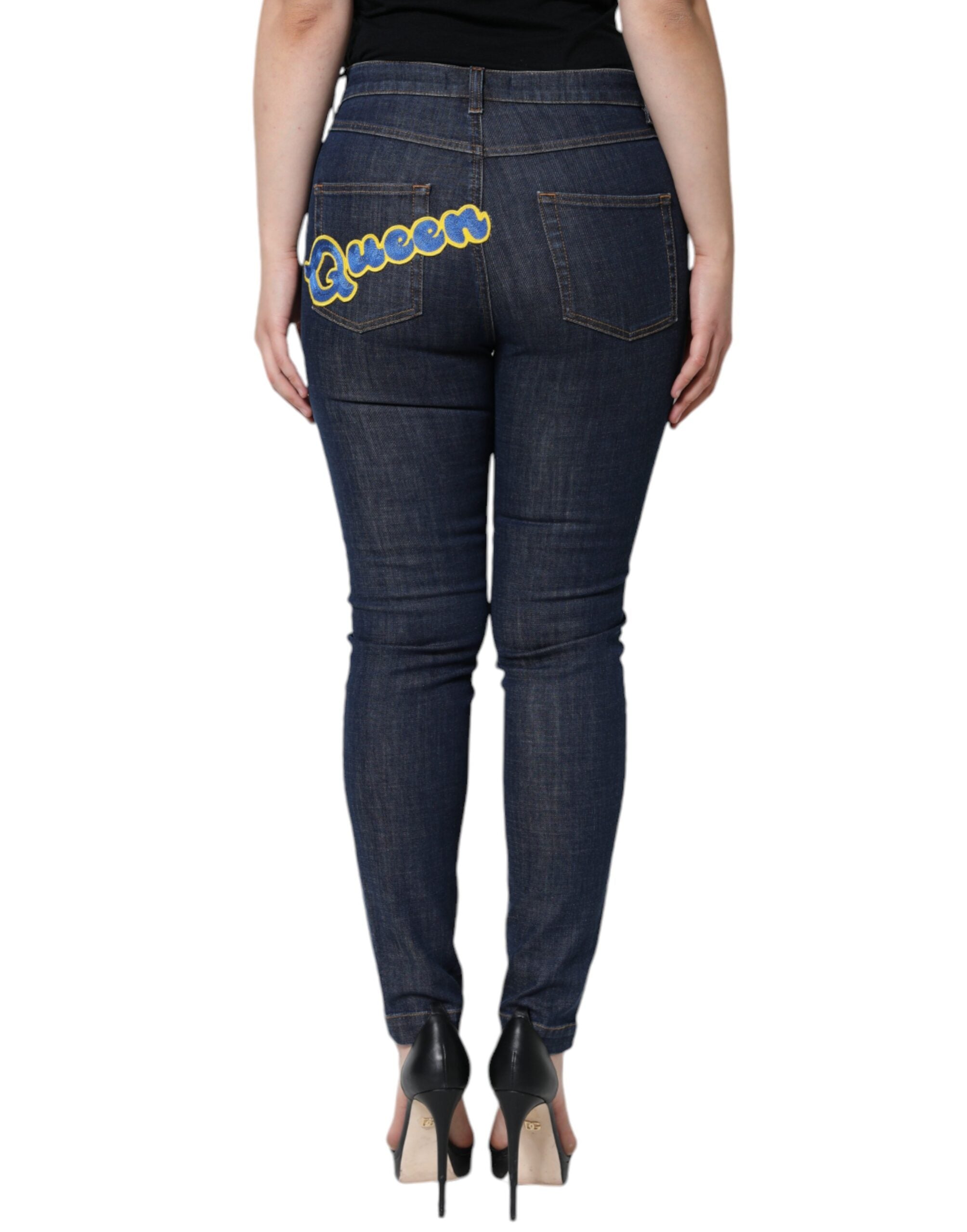 Dolce & Gabbana Dark Blue QUEEN Cotton Skinny Denim Jeans -   -  Dolce & Gabbana. Dolce & Gabbana Dark Blue QUEEN Cotton Skinny Denim Jeans -   -  Dolce & Gabbana.