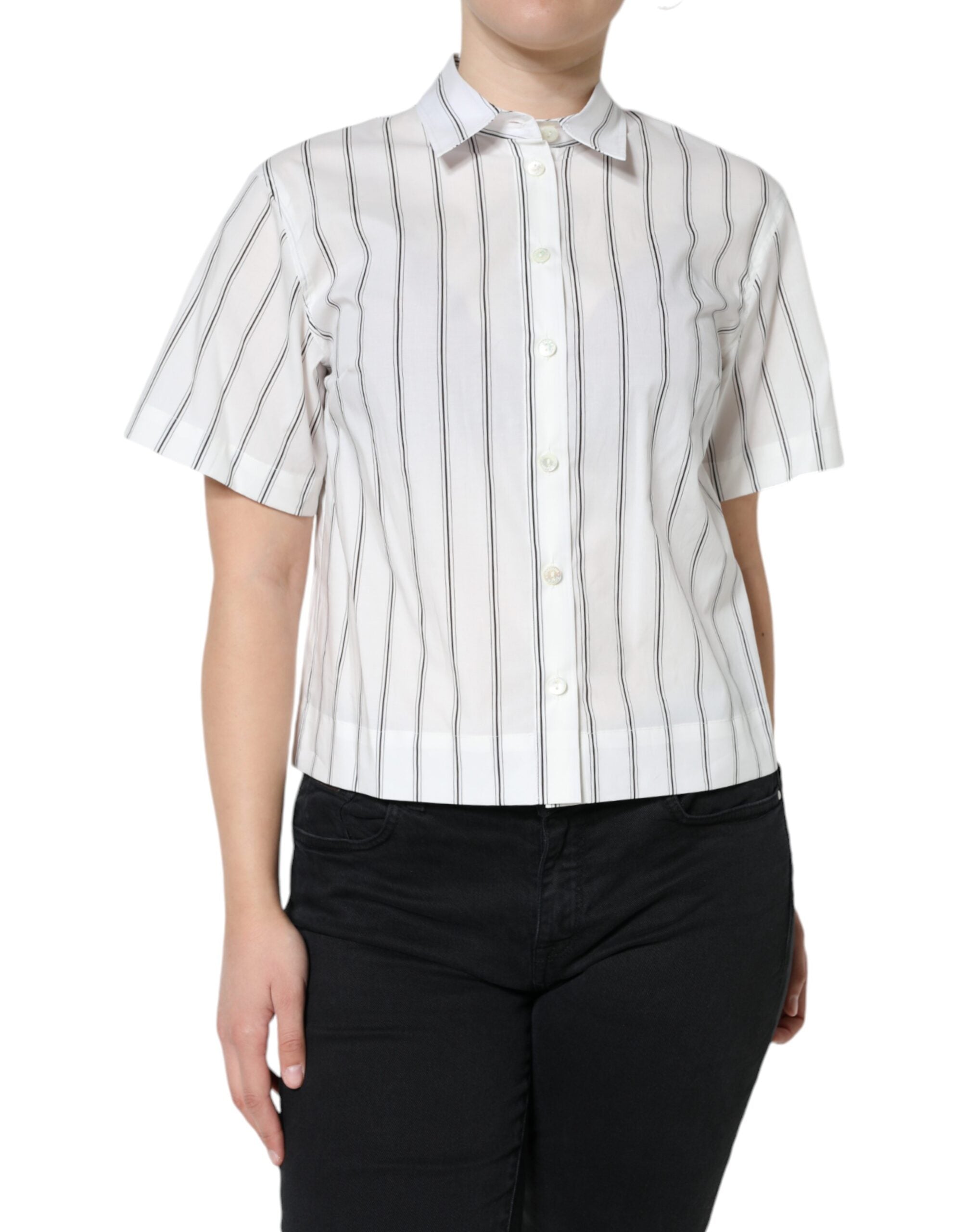 Dolce & Gabbana White Striped Collared Short Sleeve Polo Top -   -  Dolce & Gabbana. Dolce & Gabbana White Striped Collared Short Sleeve Polo Top -   -  Dolce & Gabbana.