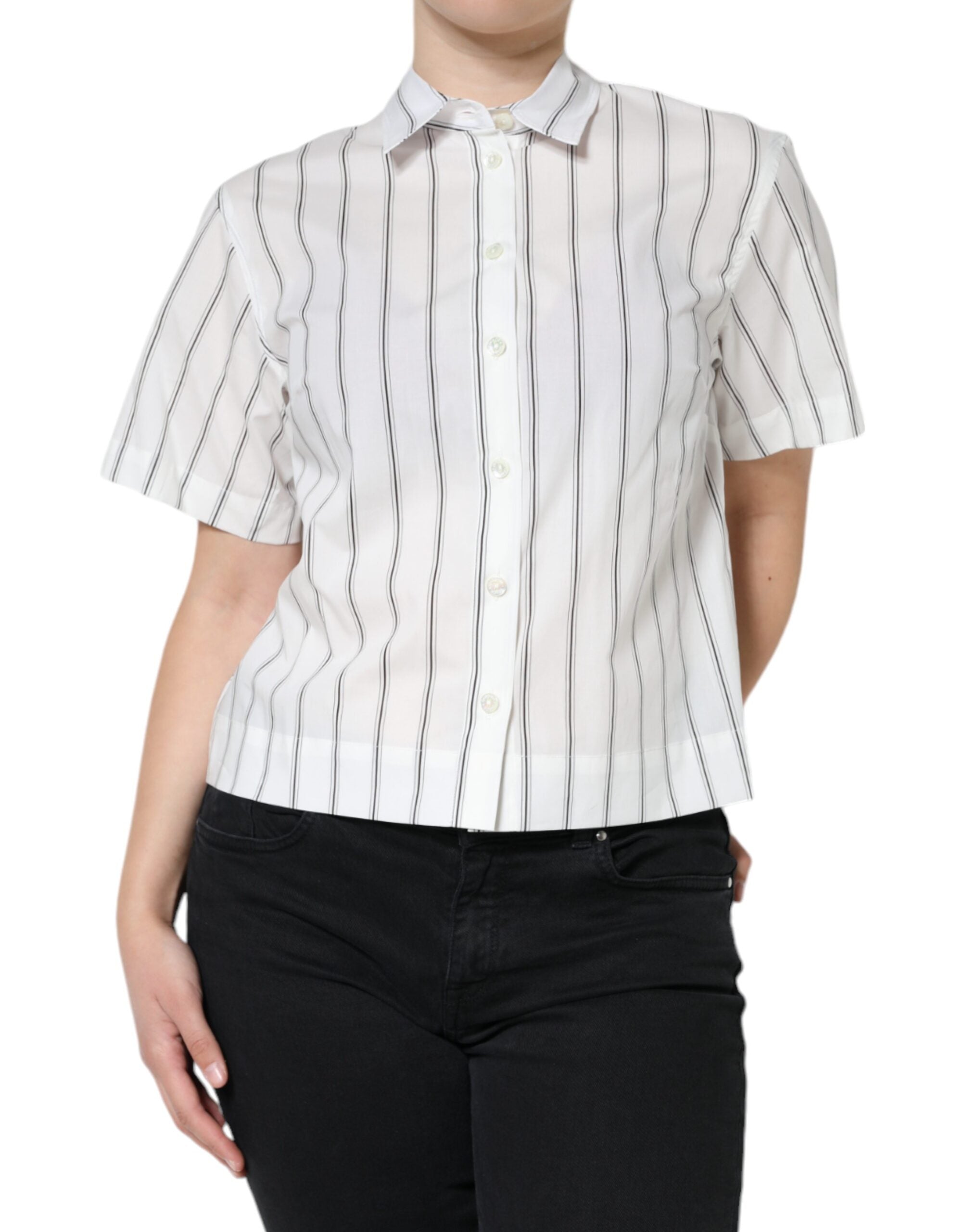 Dolce & Gabbana White Striped Collared Short Sleeve Polo Top -   -  Dolce & Gabbana. Dolce & Gabbana White Striped Collared Short Sleeve Polo Top -   -  Dolce & Gabbana.