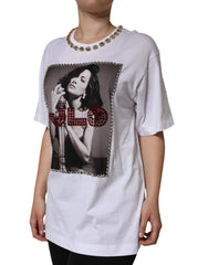 Dolce & Gabbana White Crystal Neckline Embellished Printed T-shirt -   -  Dolce & Gabbana.
