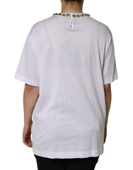 Dolce & Gabbana White Crystal Neckline Embellished Printed T-shirt -   -  Dolce & Gabbana.