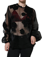 Dolce & Gabbana Black Nylon Mesh Transparent Floral Blouse -   -  Dolce & Gabbana.