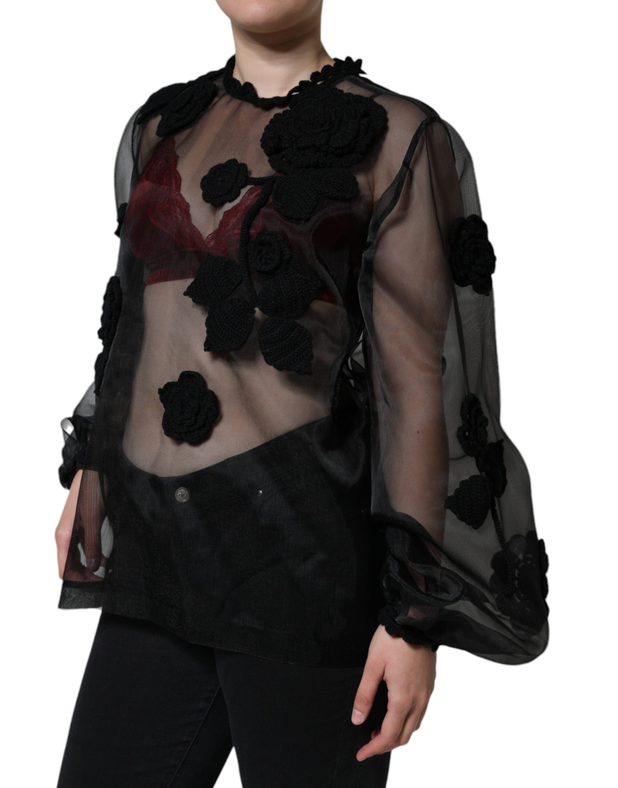 Dolce & Gabbana Black Nylon Mesh Transparent Floral Blouse -   -  Dolce & Gabbana. Dolce & Gabbana Black Nylon Mesh Transparent Floral Blouse -   -  Dolce & Gabbana.