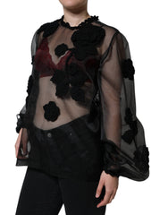 Dolce & Gabbana Black Nylon Mesh Transparent Floral Blouse -   -  Dolce & Gabbana.