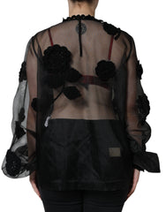 Dolce & Gabbana Black Nylon Mesh Transparent Floral Blouse -   -  Dolce & Gabbana.