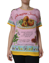 Dolce & Gabbana Pink Silk Araneine Siciliana Print Short Sleeves Top -   -  Dolce & Gabbana.