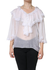 Dolce & Gabbana White Ruffles Lace Long Sleeve Blouse Top -   -  Dolce & Gabbana.