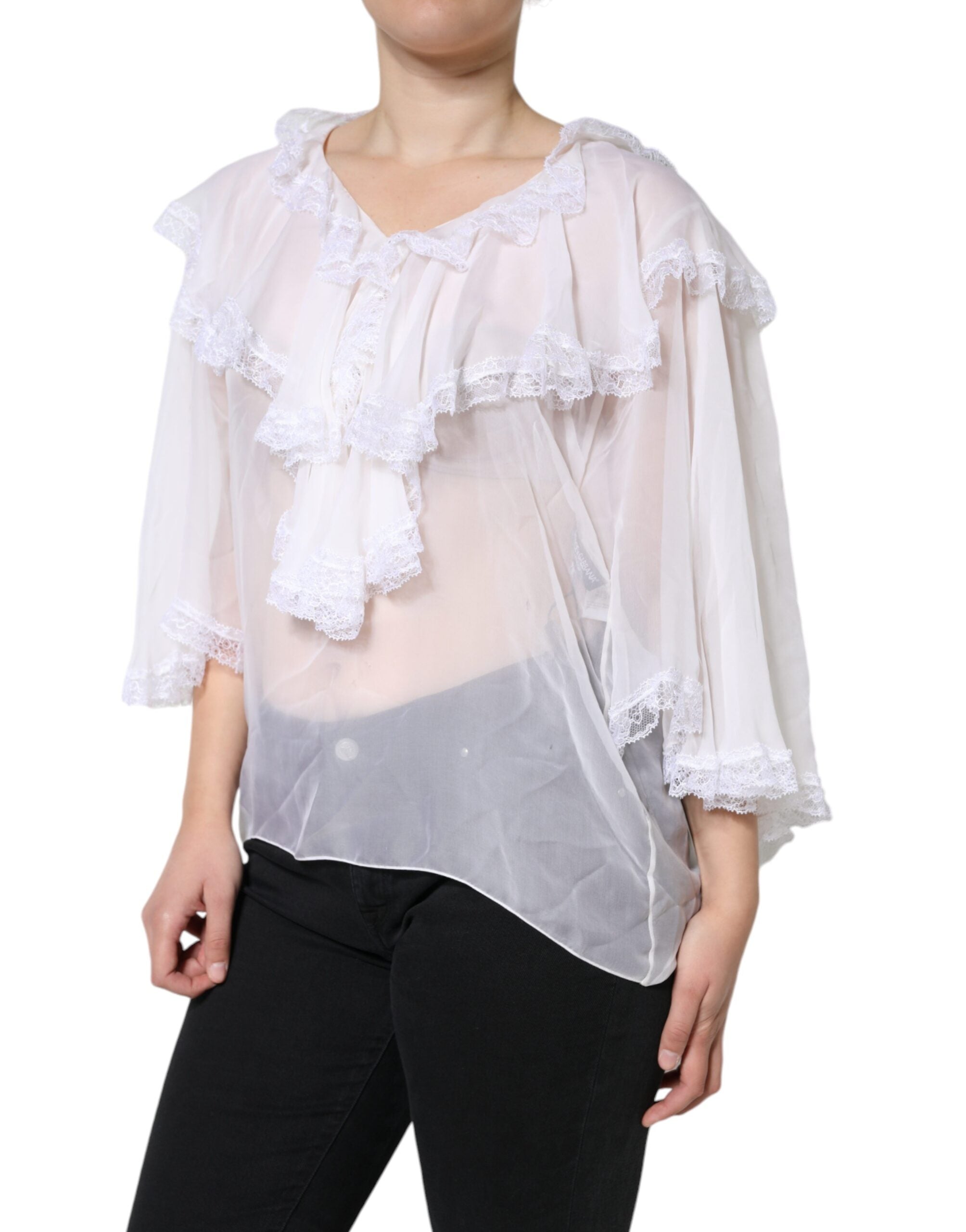 Dolce & Gabbana White Ruffles Lace Long Sleeve Blouse Top -   -  Dolce & Gabbana. Dolce & Gabbana White Ruffles Lace Long Sleeve Blouse Top -   -  Dolce & Gabbana.