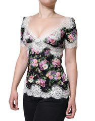 Dolce & Gabbana Black Floral Lace Short Sleeves Blouse Top -   -  Dolce & Gabbana.