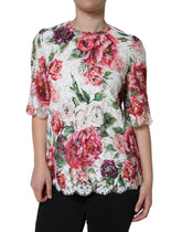 Dolce & Gabbana White Peony Lace Short Sleeves Blouse Top -   -  Dolce & Gabbana.