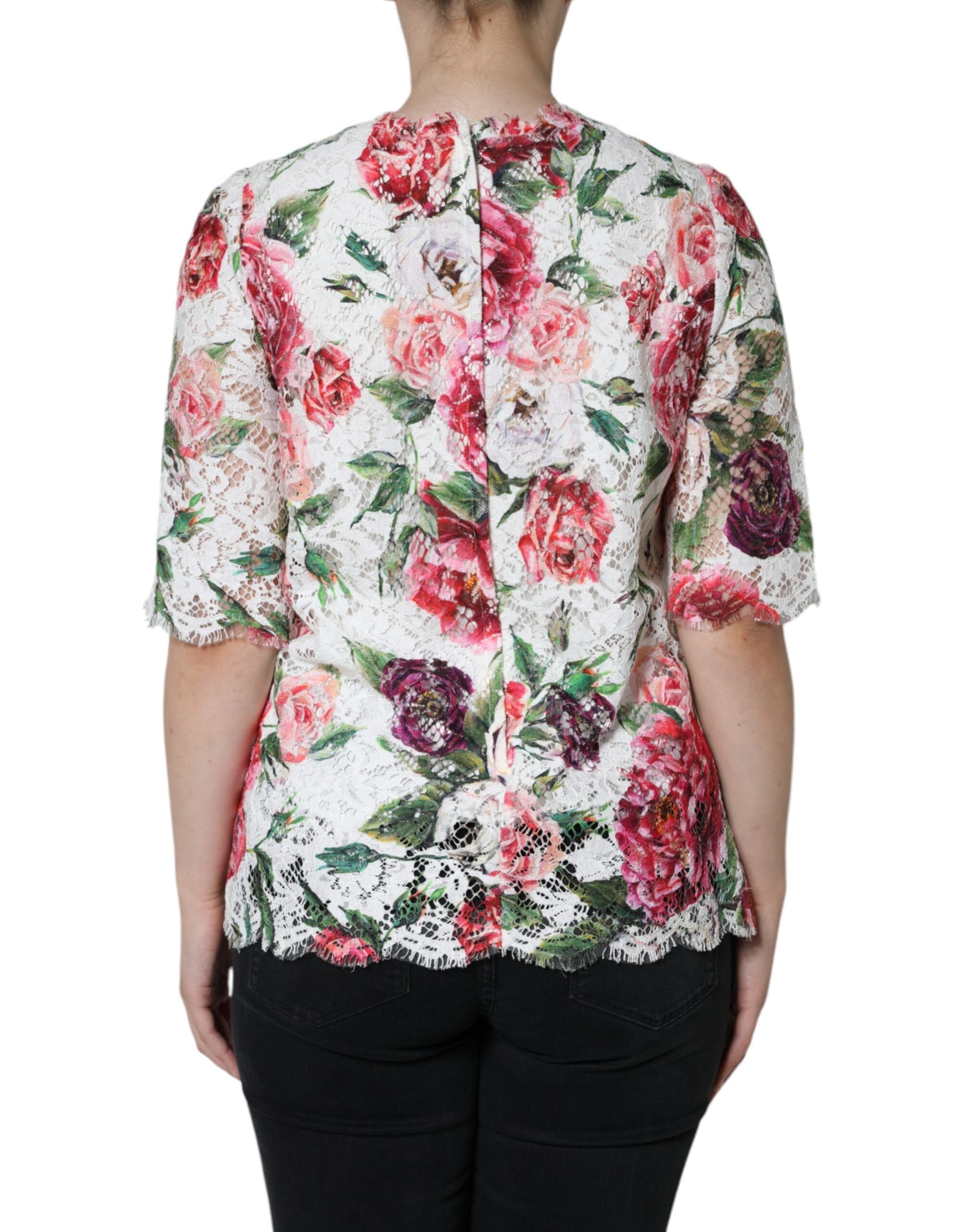 Dolce & Gabbana White Peony Lace Short Sleeves Blouse Top -   -  Dolce & Gabbana. Dolce & Gabbana White Peony Lace Short Sleeves Blouse Top -   -  Dolce & Gabbana.