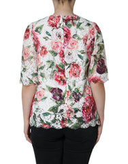 Dolce & Gabbana White Peony Lace Short Sleeves Blouse Top -   -  Dolce & Gabbana.