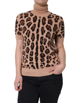 Dolce & Gabbana Beige Leopard Print Wool Turtleneck Top -   -  Dolce & Gabbana.
