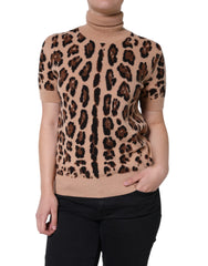 Dolce & Gabbana Beige Leopard Print Wool Turtleneck Top -   -  Dolce & Gabbana.