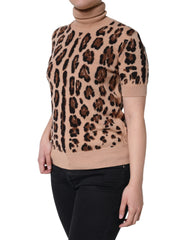 Dolce & Gabbana Beige Leopard Print Wool Turtleneck Top -   -  Dolce & Gabbana.