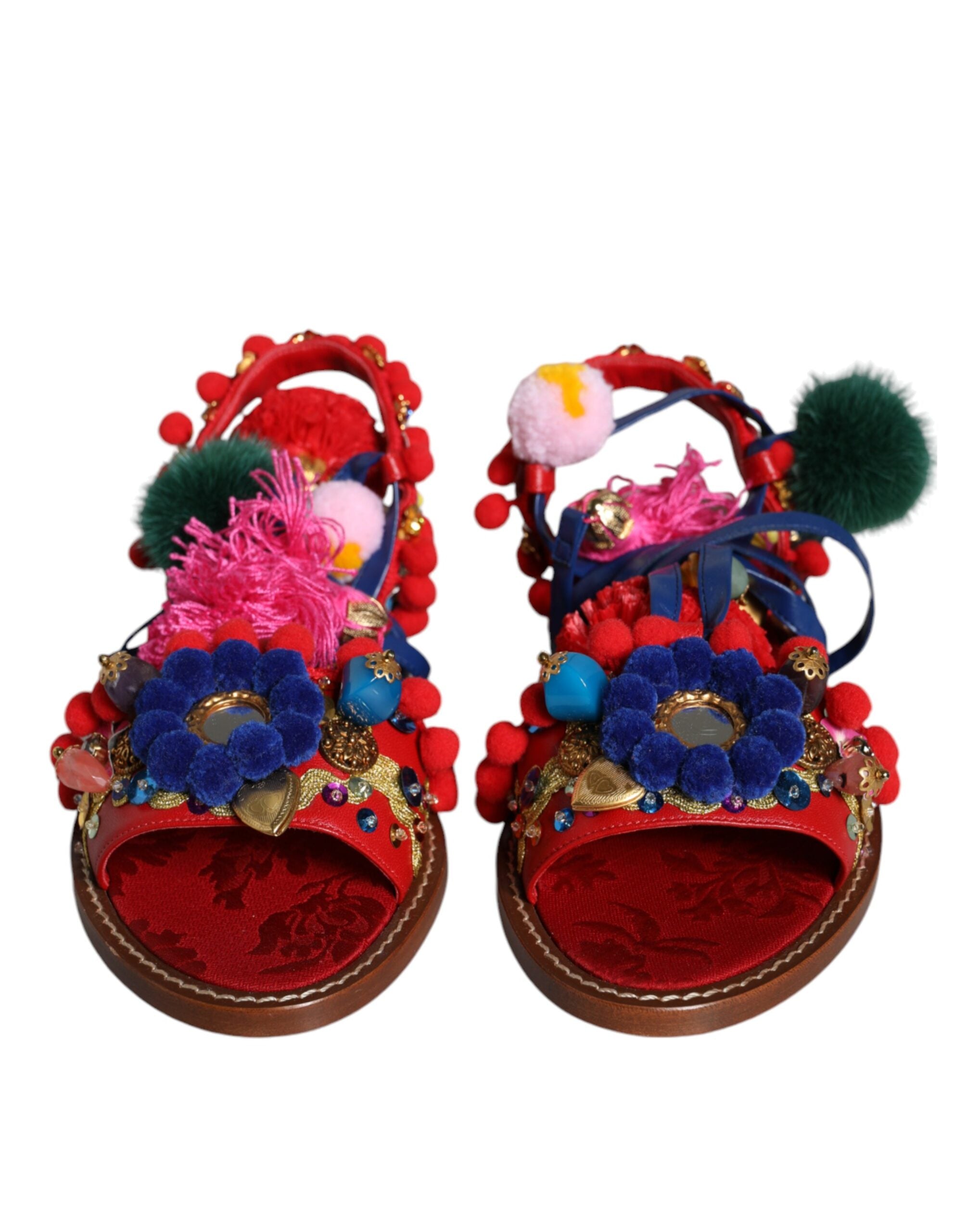 Dolce & Gabbana Multicolor Pom Pom Fur Wrap Sandals Shoes -   -  Dolce & Gabbana. Dolce & Gabbana Multicolor Pom Pom Fur Wrap Sandals Shoes -   -  Dolce & Gabbana.