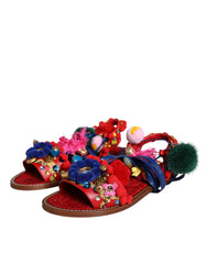 Dolce & Gabbana Multicolor Pom Pom Fur Wrap Sandals Shoes -   -  Dolce & Gabbana.