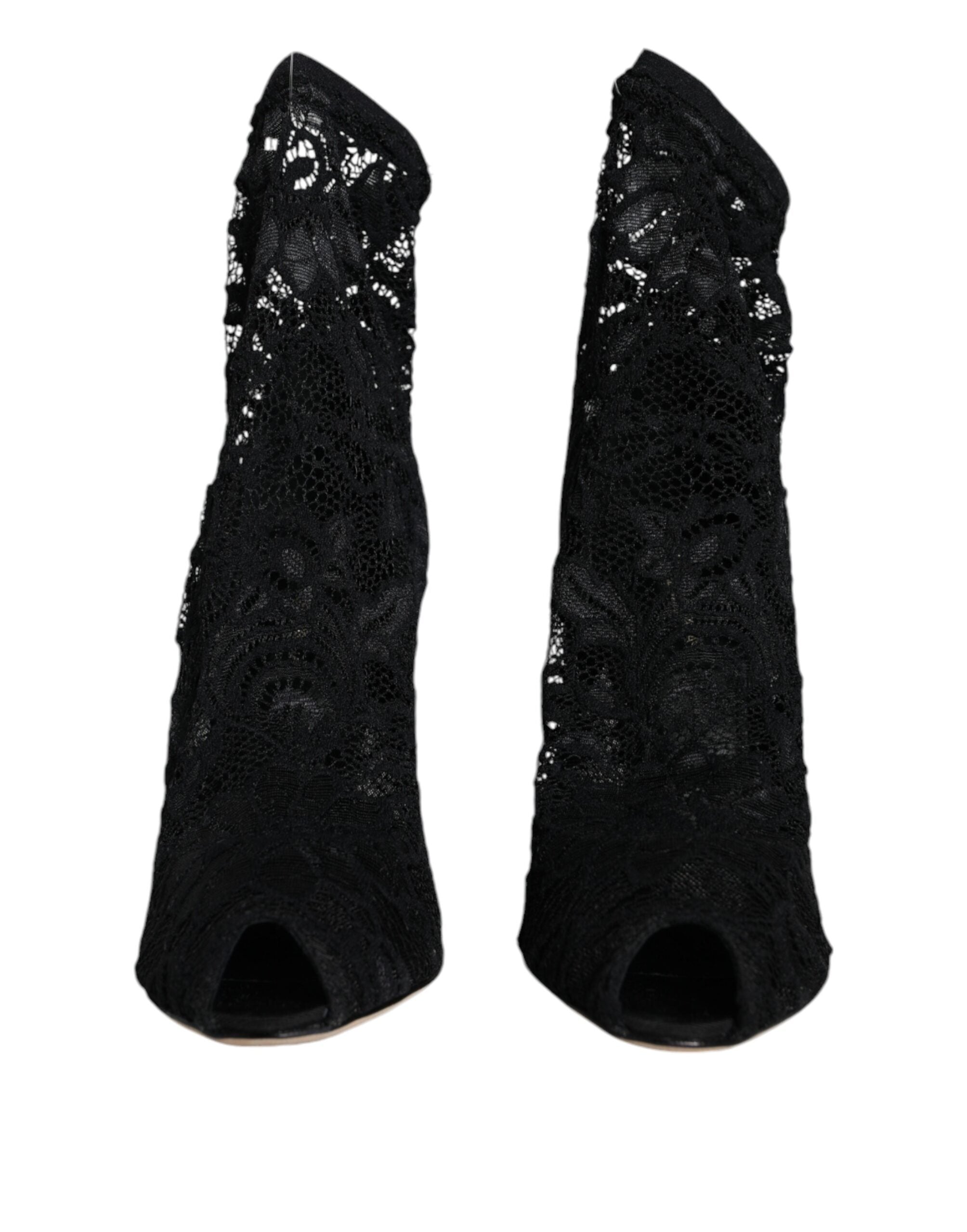 Dolce & Gabbana Black Lace Stretch Heels Mid Calf Boot Shoes -   -  Dolce & Gabbana. Dolce & Gabbana Black Lace Stretch Heels Mid Calf Boot Shoes -   -  Dolce & Gabbana.