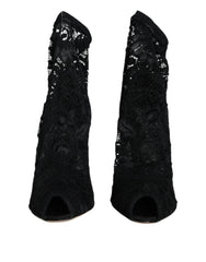 Dolce & Gabbana Black Lace Stretch Heels Mid Calf Boot Shoes -   -  Dolce & Gabbana.