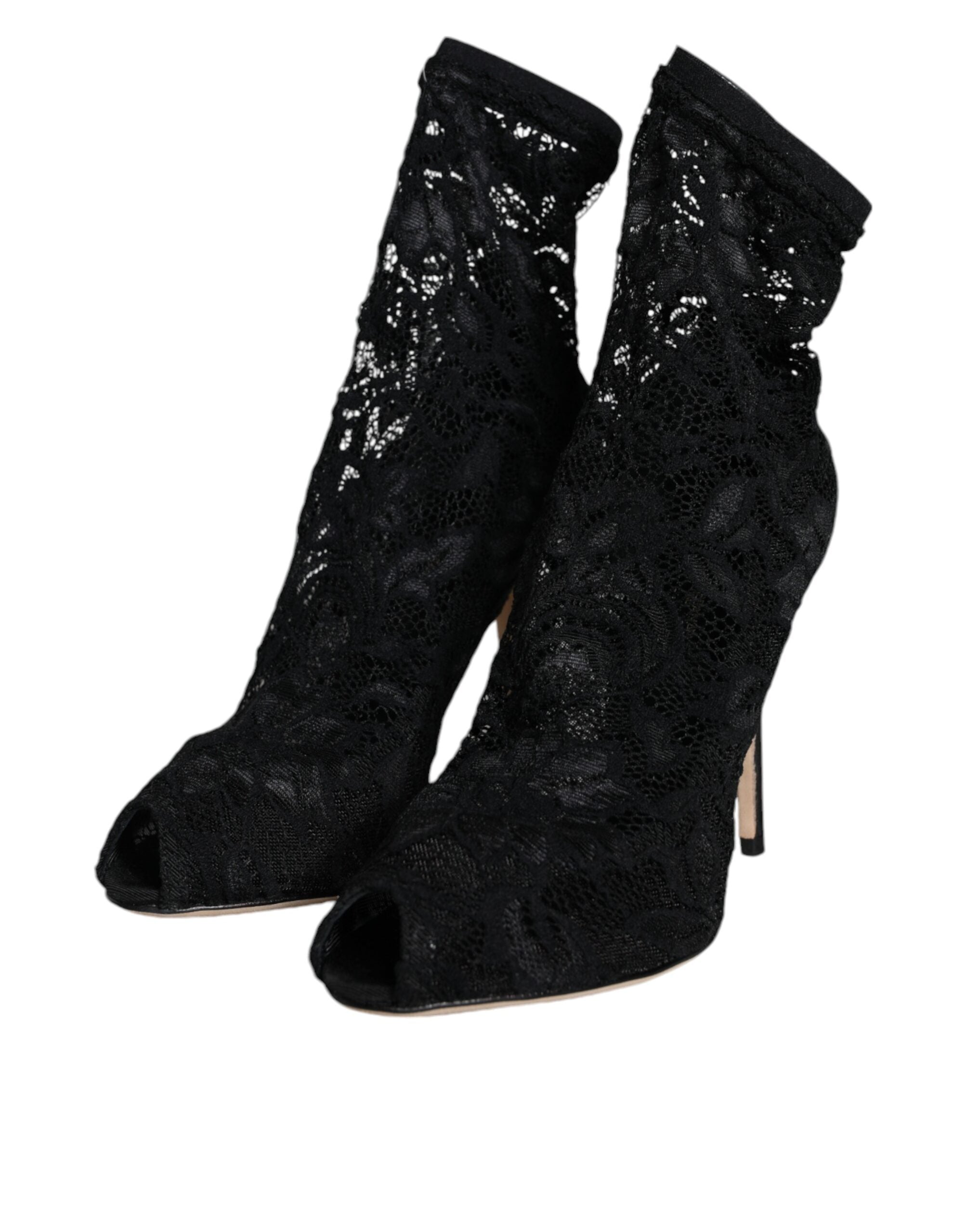 Dolce & Gabbana Black Lace Stretch Heels Mid Calf Boot Shoes -   -  Dolce & Gabbana. Dolce & Gabbana Black Lace Stretch Heels Mid Calf Boot Shoes -   -  Dolce & Gabbana.