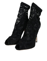 Dolce & Gabbana Black Lace Stretch Heels Mid Calf Boot Shoes -   -  Dolce & Gabbana.