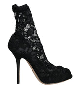 Dolce & Gabbana Black Lace Stretch Heels Mid Calf Boot Shoes -   -  Dolce & Gabbana.