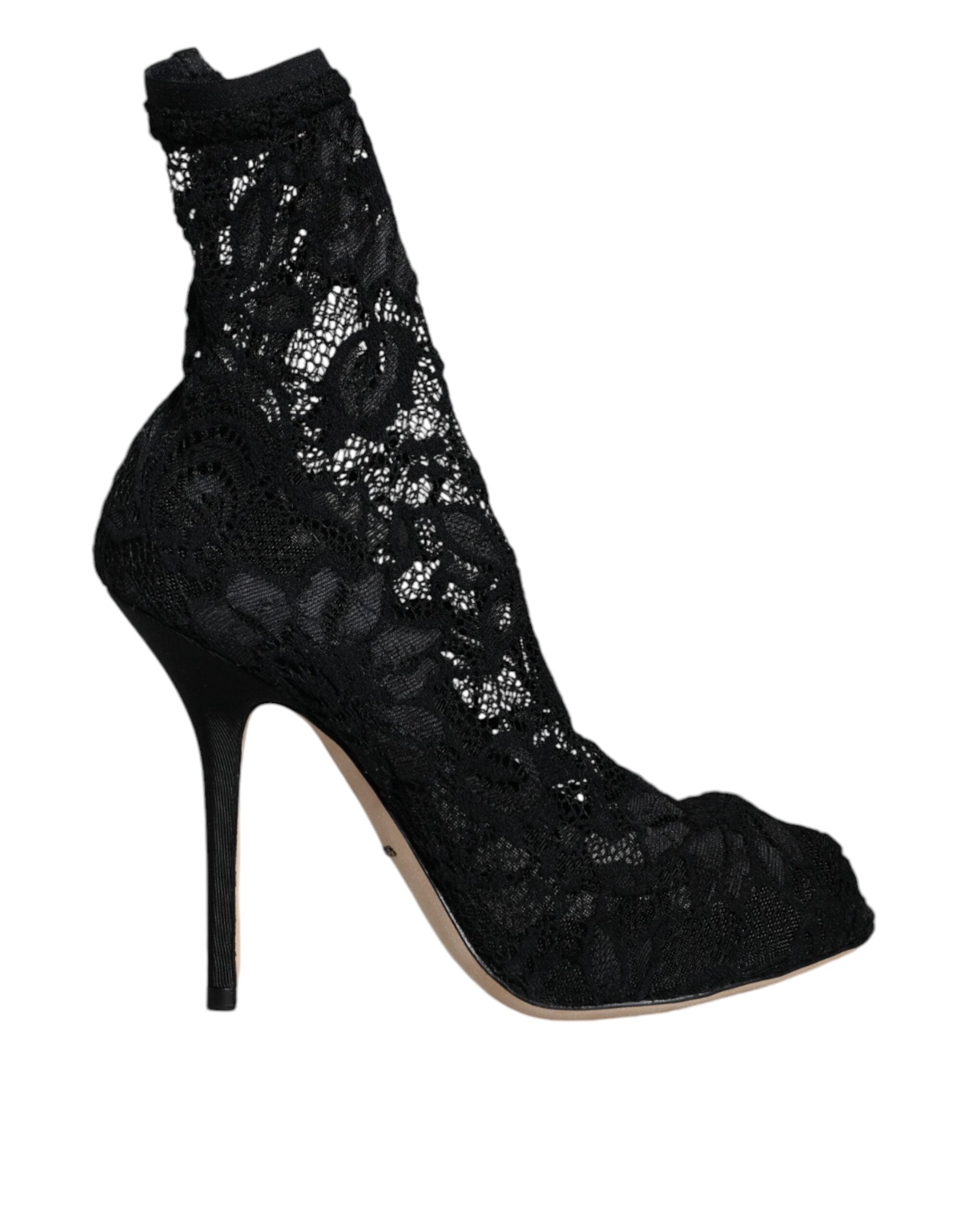 Dolce & Gabbana Black Lace Stretch Heels Mid Calf Boot Shoes -   -  Dolce & Gabbana. Dolce & Gabbana Black Lace Stretch Heels Mid Calf Boot Shoes -   -  Dolce & Gabbana.