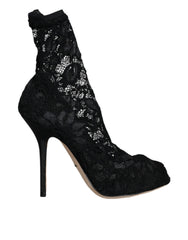 Dolce & Gabbana Black Lace Stretch Heels Mid Calf Boot Shoes -   -  Dolce & Gabbana.