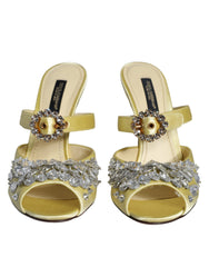 Dolce & Gabbana Yellow Mary Janes Satin Crystal Sandals Shoes -   -  Dolce & Gabbana.