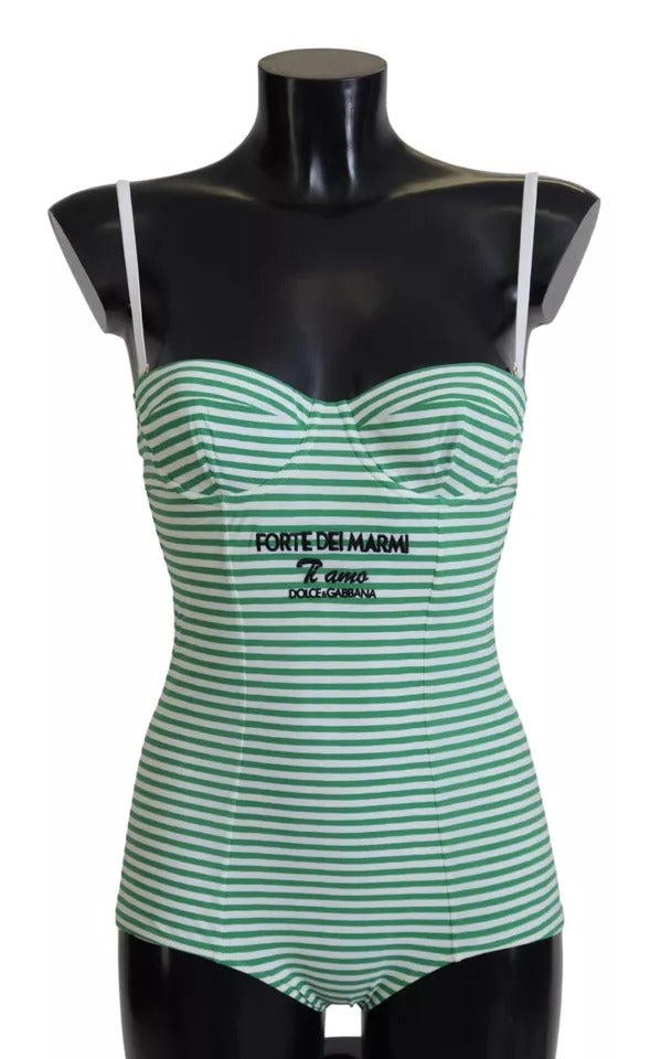 Dolce & Gabbana White Green Stripes One Piece Beachwear Swimwear -   -  Dolce & Gabbana.