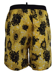 DsquaredΒ² Yellow Black Printed Nylon Beachwear Shorts Swimwear -   -  DsquaredΒ².