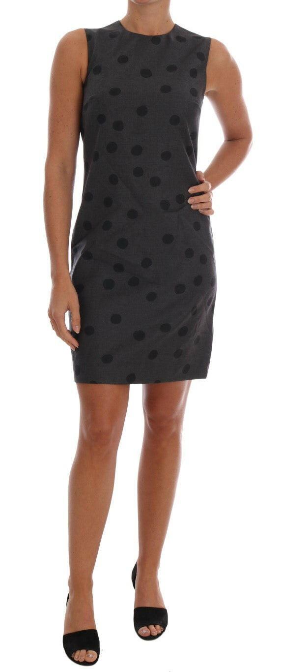Dolce & Gabbana Gray Polka Dotted Sheath Wool Dress -   -  Dolce & Gabbana.