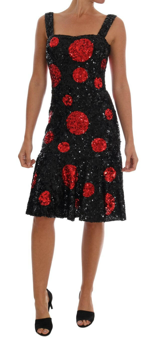 Dolce & Gabbana Black Red Polka Sequined Shift Dress -   -  Dolce & Gabbana.
