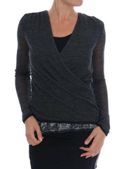 Ermanno Scervino Gray Wool Lace Top Long Sleeved T-shirt -   -  Ermanno Scervino.