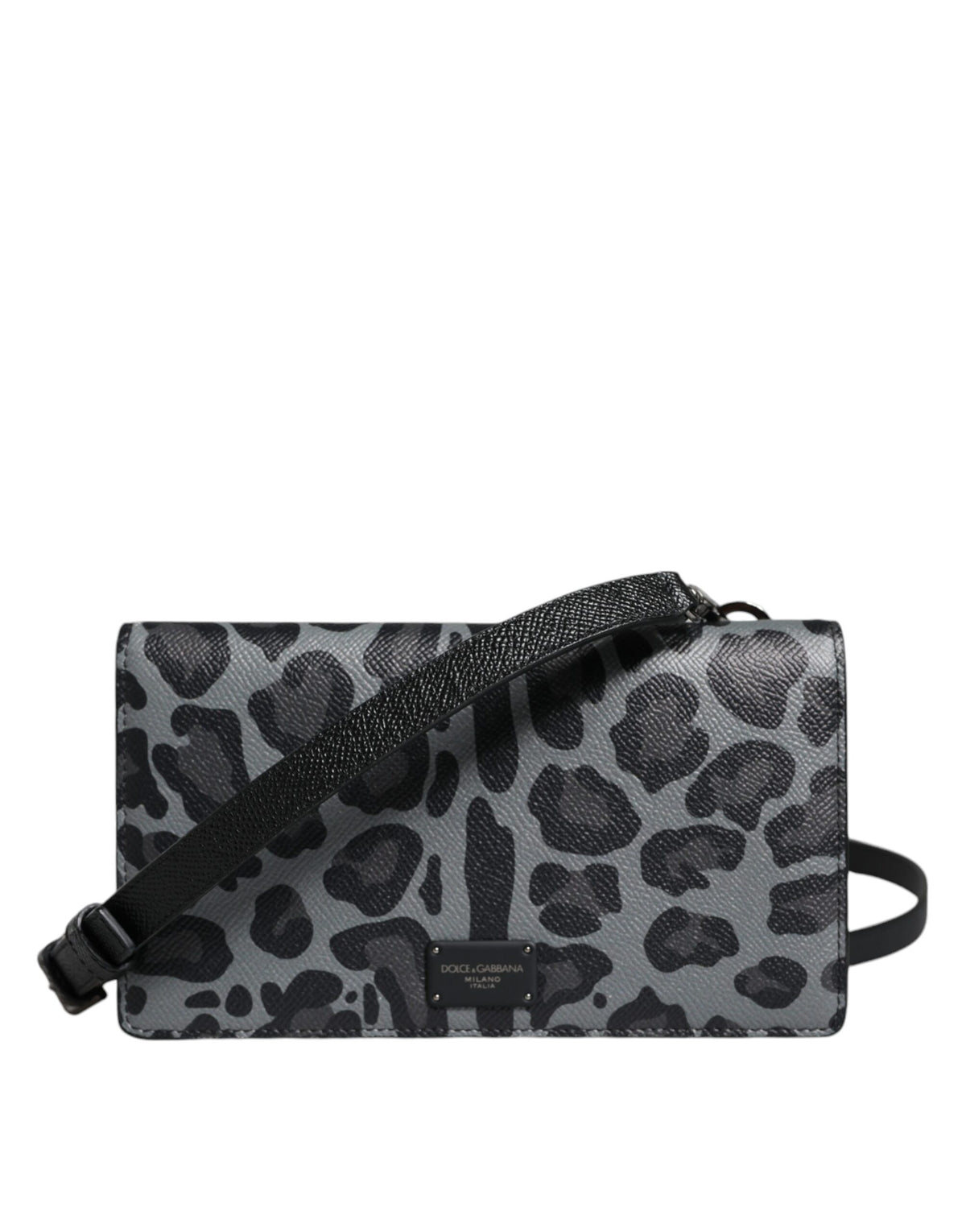 Dolce & Gabbana Black Gray Leopard Leather Bifold Card Slot Crossbody Bag -  Luxury Cross Body Bag for Women -  Dolce & Gabbana.