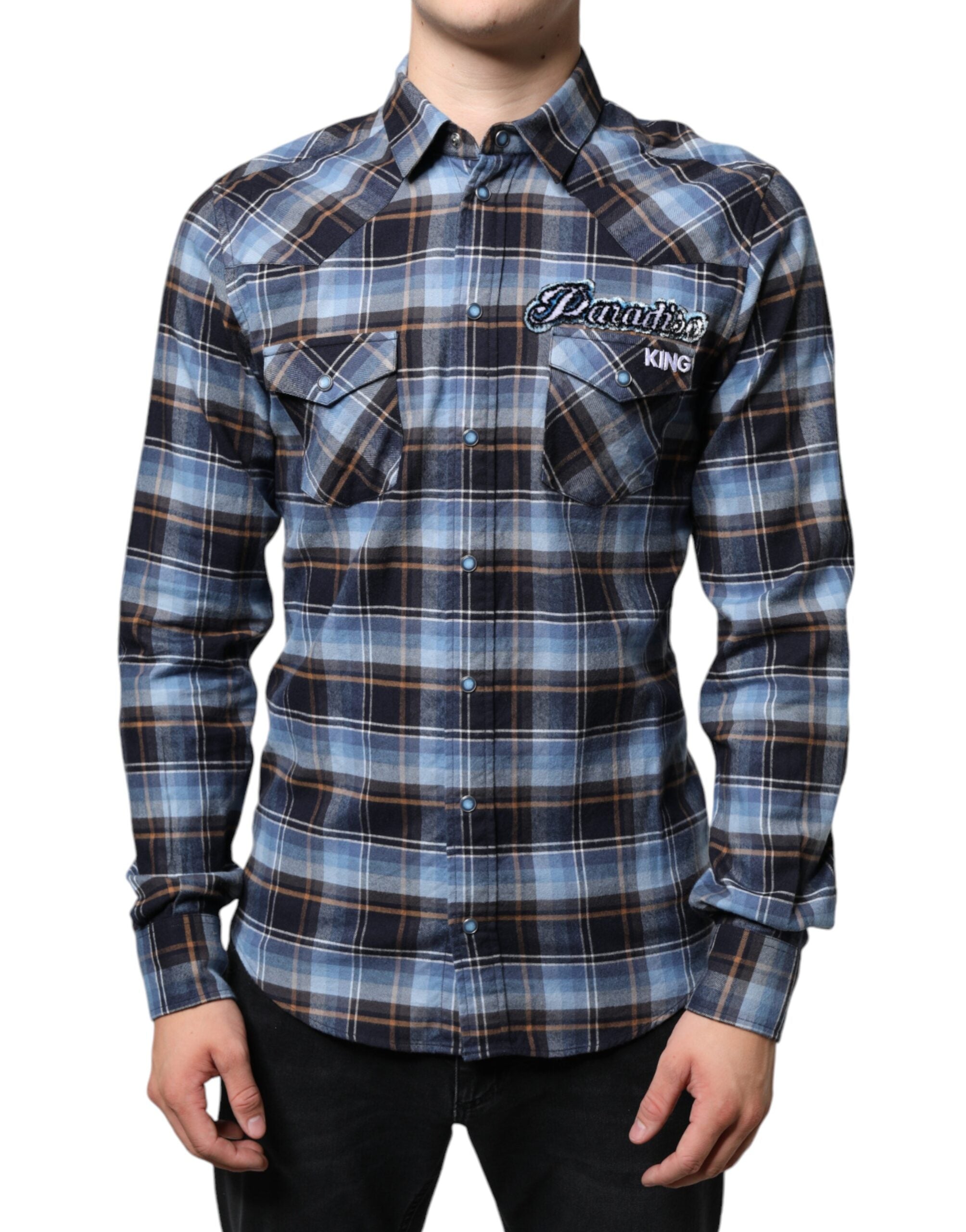 Dolce & Gabbana Multicolor Checkered Paradiso Patch Slim Fit Shirt -   -  Dolce & Gabbana.