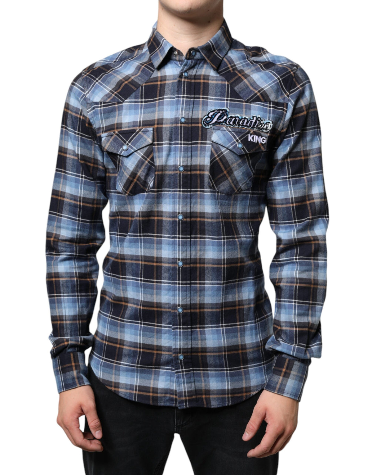 Dolce & Gabbana Multicolor Checkered Paradiso Patch Slim Fit Shirt -   -  Dolce & Gabbana.