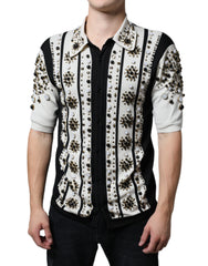 Dolce & Gabbana White Black Silk Studded Stone Crystal Shirt -   -  Dolce & Gabbana.