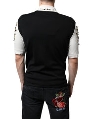 Dolce & Gabbana White Black Silk Studded Stone Crystal Shirt -   -  Dolce & Gabbana.